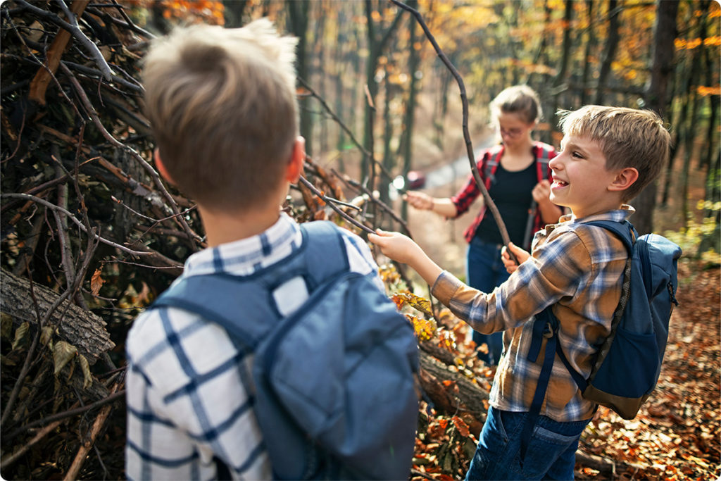 students exploring outside