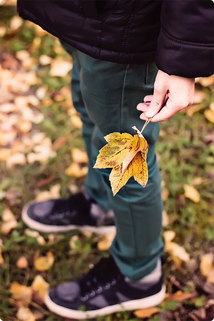 Student holding leaf